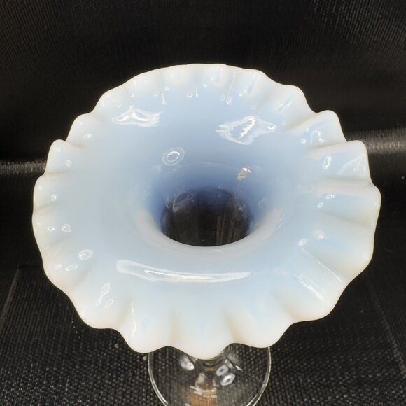Antique Opalescent Glass Vase Vessel Clear White Ruffled Edges Glass Vase VTG - Picture 2 of 14